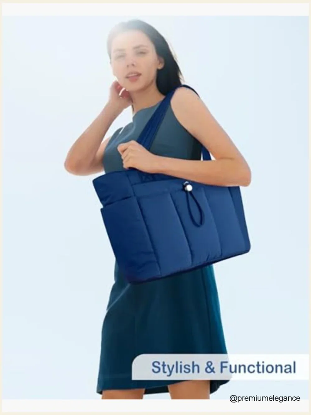 Puffy Tote Bag with Laptop Compartment & Cup Holder, 20L, Travel